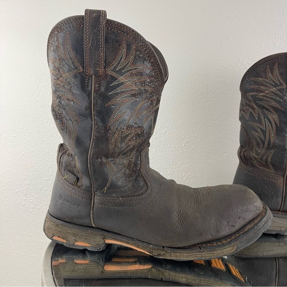 !SOLD! ARIAT Mens Brown Leather WorkHog Waterproof Western Cowboy Work Boots - Picture 4 of 14